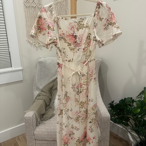 MNG Mango Floral Linen Blend Button Front Maxi Dress Medium - Picture 2 of 4